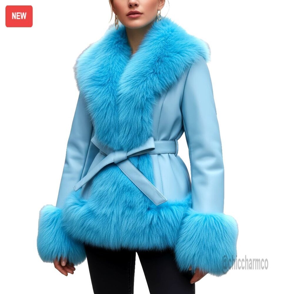 Waist Length Vegan Leather Jacket Faux Fur Trim Chic Winter Style